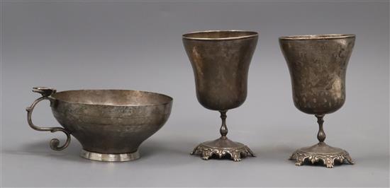 Two Ottoman silver goblets and bowl